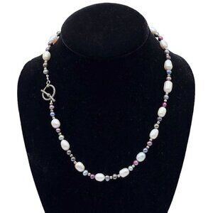 Genuine Cultured Freshwater Multi-Color Pearl Necklace Sterling Silver Clasp 18"